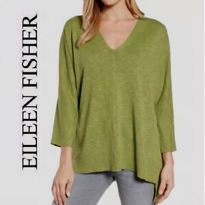 Eileen Fisher Olive Green V-Neck Sweater